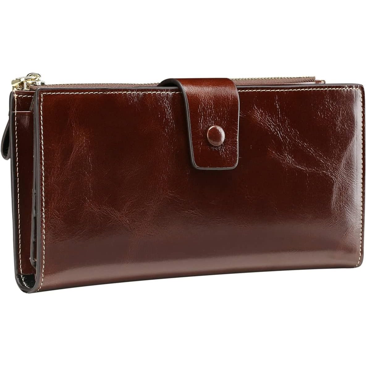 Itslife Womens Wallet RFID Blocking Large Capacity Luxury Wax Genuine Leather Wallets Clutch Wallet Ladies Card holder, Coffee