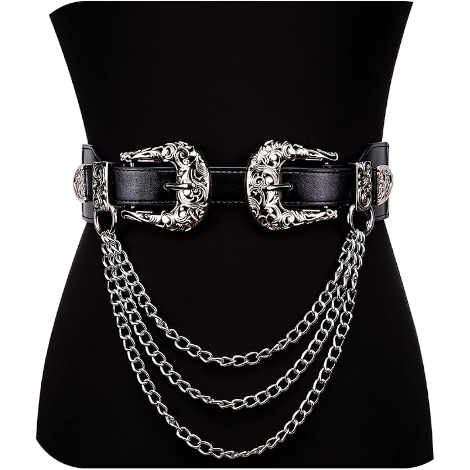 Dubulle Womens Belt Chain Leather Belts Vintage Western Adjustable Elastic Double Buckle for Cowboy Pant Dress