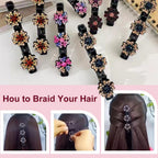 2 Pcs Sparkling Crystal Stone Braided Hair Clips, 2024 New Satin Fabric Hair Bands Rhinestone Four-Leaf Clover Hair Clip,Duck Bill Clips For Women Girls (4 Pcs)