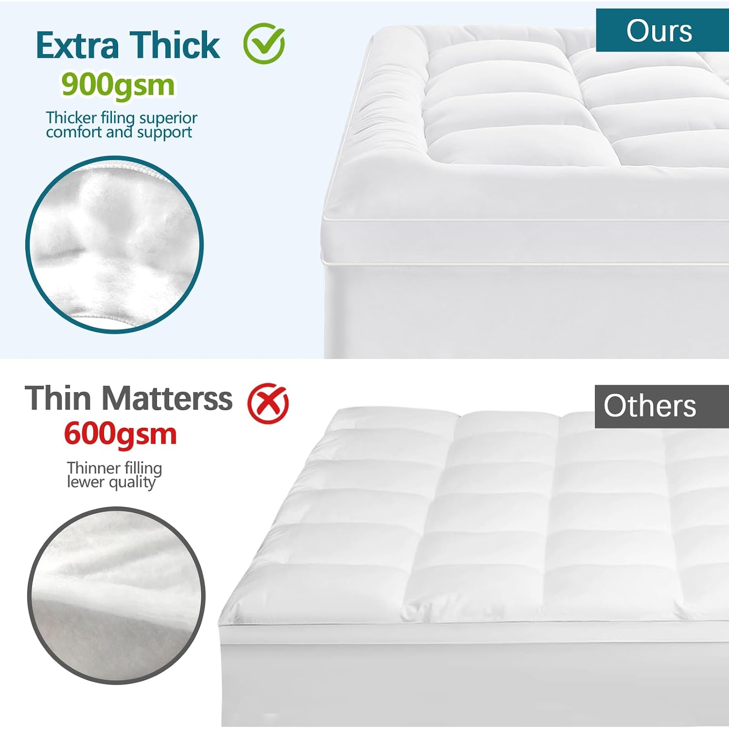 Queen Mattress Topper For Back Pain - Extra Thick Cooling Mattress Pad Cover For Queen Size Bed - Soft Mattress Protector Pillow Top With 8-21 Inch Deep Pocket 3D Snow Down Alternative Fill