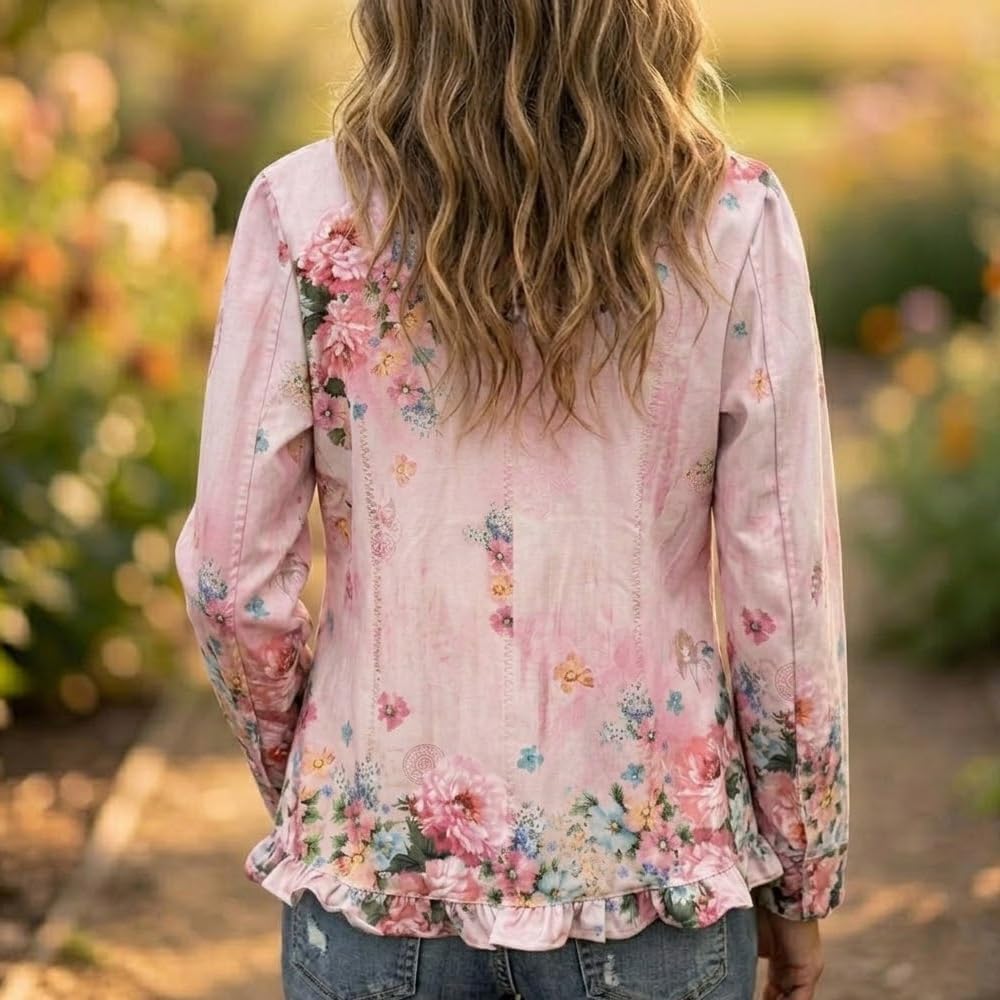 Women'S Floral Print Lightweight Long Sleeve Jacket Casual Spring Summer Blazer