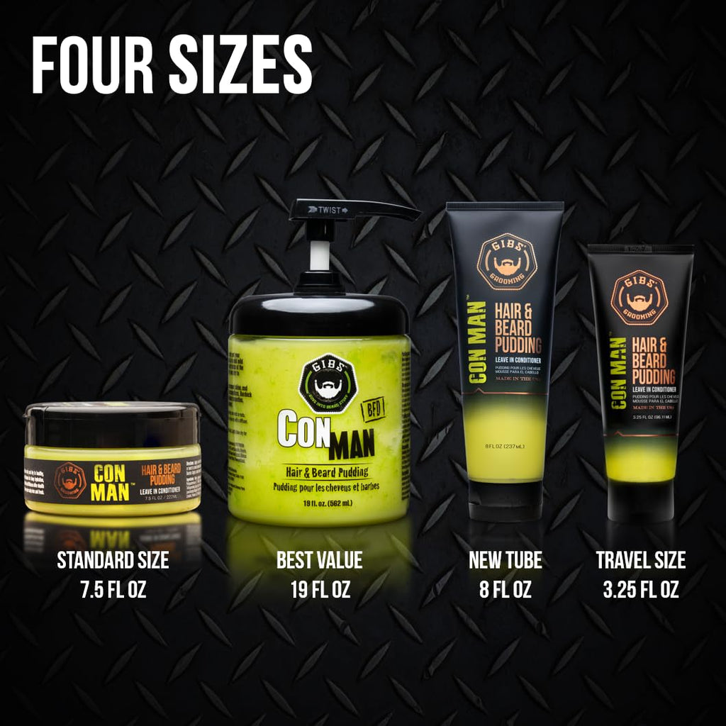 GIBS Con Man Hair & Beard Pudding - Leave In Conditioner - Curl Definer - Moisturizer