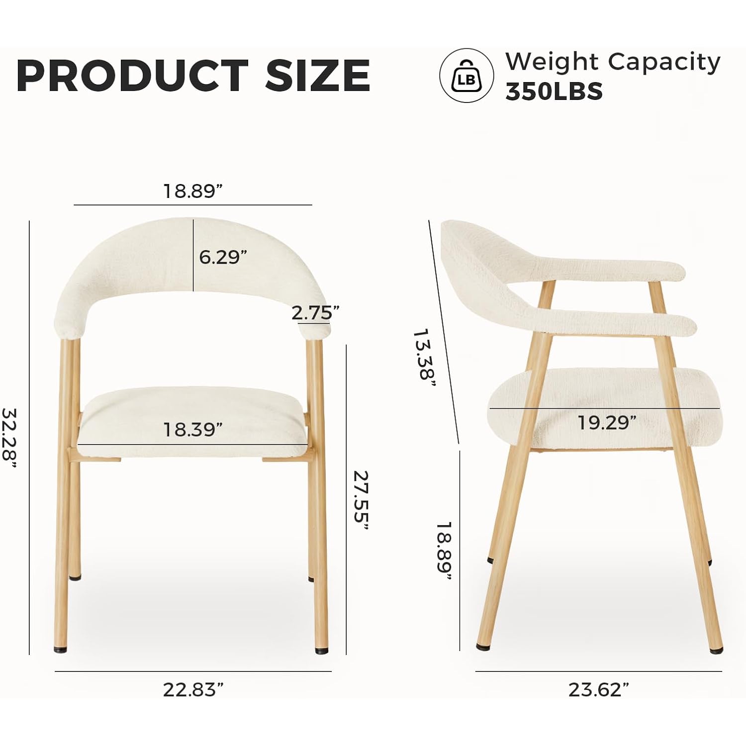 Dumos Dining Chairs Set Of 4, Linen Fabric Upholstered Kitchen Side Chairs With Curved Backrest & Metal Legs, Modern Farmhouse Accent Chair For Dining Room Kitchen Living Room Cafe, Beige
