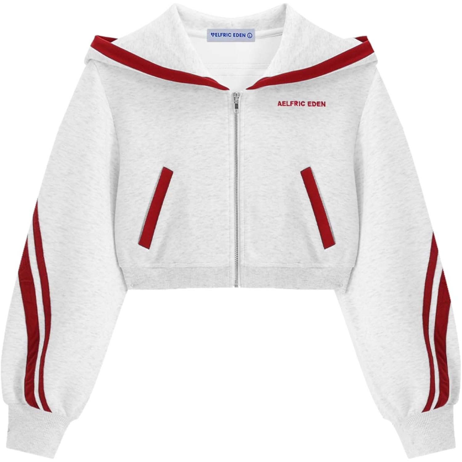 Aelfric Eden Cropped Contrast Stripe Zip Up Hoodie Y2K Long Sleeve Crop Sweatshirts Casual Hooded Jacket
