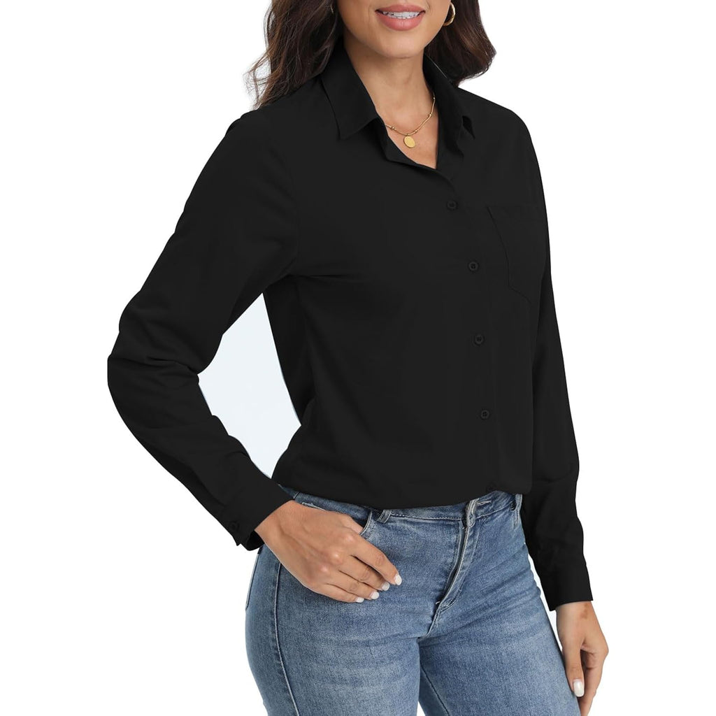COUXILY Soft Wrinkle-Free Button Down Stretch Shirts for Women, Breathable Moisture-Wicking Casual Work Dress Tops