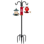 Bird Feeder Pole For Outdoors Heavy Duty, 92 Inch Double Shepherds Hook With 5-Prong Stable Base, 3/4 Inch Thick Hummingbird Feeder Stand For Hanging Plants, Lanterns, 1 Pack