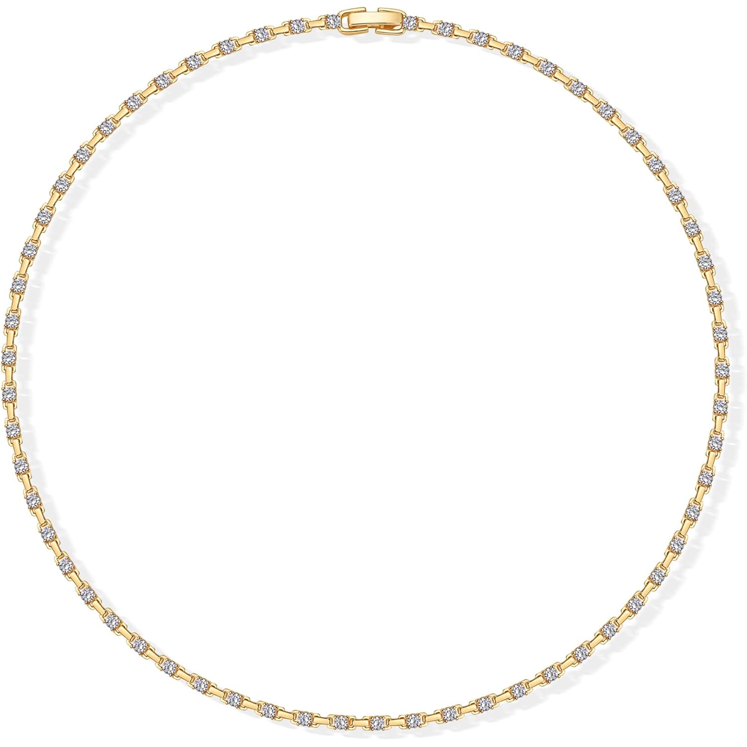 PAVOI 14K Gold Plated Simulated Diamond Tennis Necklaces for Women - Classic Tennis Chain - Timeless Station Round and Pear Cubic Zirconia Stones Choker Necklace
