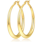 Silver Hoops Earrings for Women Hypoallergenic 925 Sterling Silver 14K Gold Plated Hoop Earrings Lightweight Large Thick Hollow Tube Hoop Earrings 30/40/50/60MM