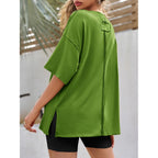 Tankaneo Womens Polka Dot Oversized Tshirts Summer Casual Short Sleeve Crew Neck T Shirt Loose Fit Side Slit Tee Tops