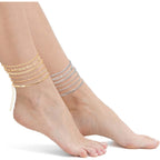 12pcs Gold/Silver Ankle Bracelets for Women Layered Waterproof 14k Cuban Link Chain Anklets Set Adjustable Dainty Summer Beach Gold Accessories Boho Bracelet Jewelry