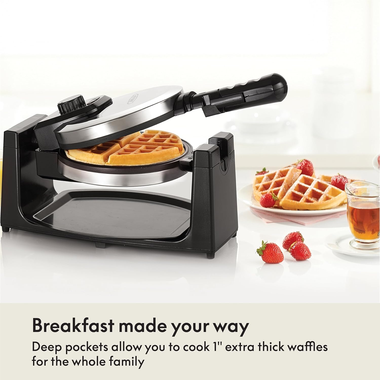 Bella Classic Rotating Belgian Waffle Maker With Nonstick Plates, Removable Drip Tray, Adjustable Browning Control And Cool Touch Handles, Stainless Steel