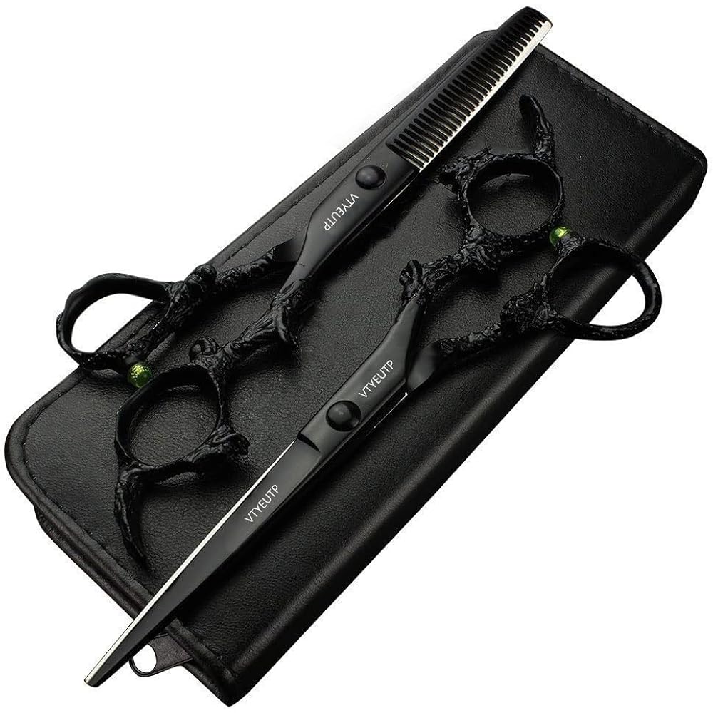 Black Dragon 6.0 Inch Professional Dragon Handle 440C Salon Hair Cutting Scissor - Hairdressing Thinning Shears- Perfect For Barber And Home Use (Scissors Set)