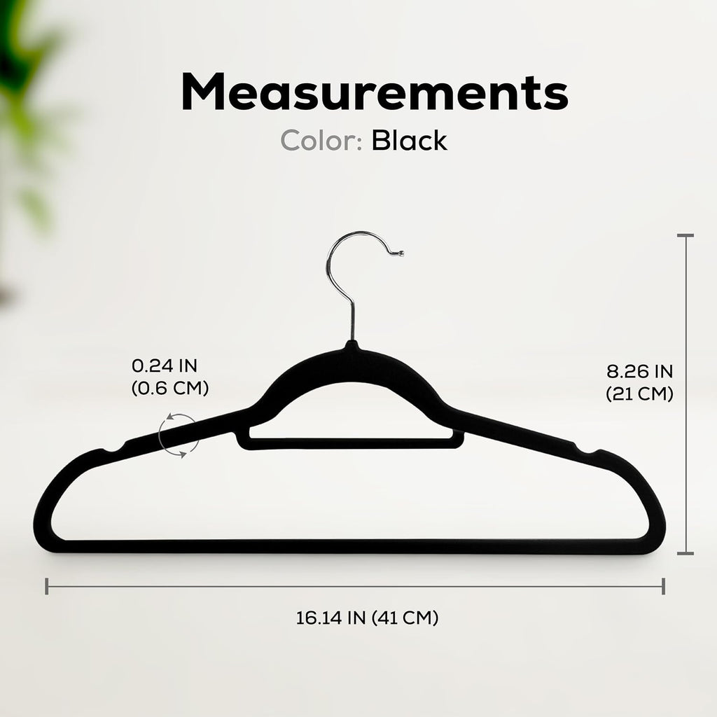 Utopia Home Velvet Hangers 100 Pack – Premium Hangers With Tie Bar - Black | Non-Slip Slim Clothes & Coat Hangers With Tie Bar, Space-Saving Heavy Duty Design, 360° Swivel Hook
