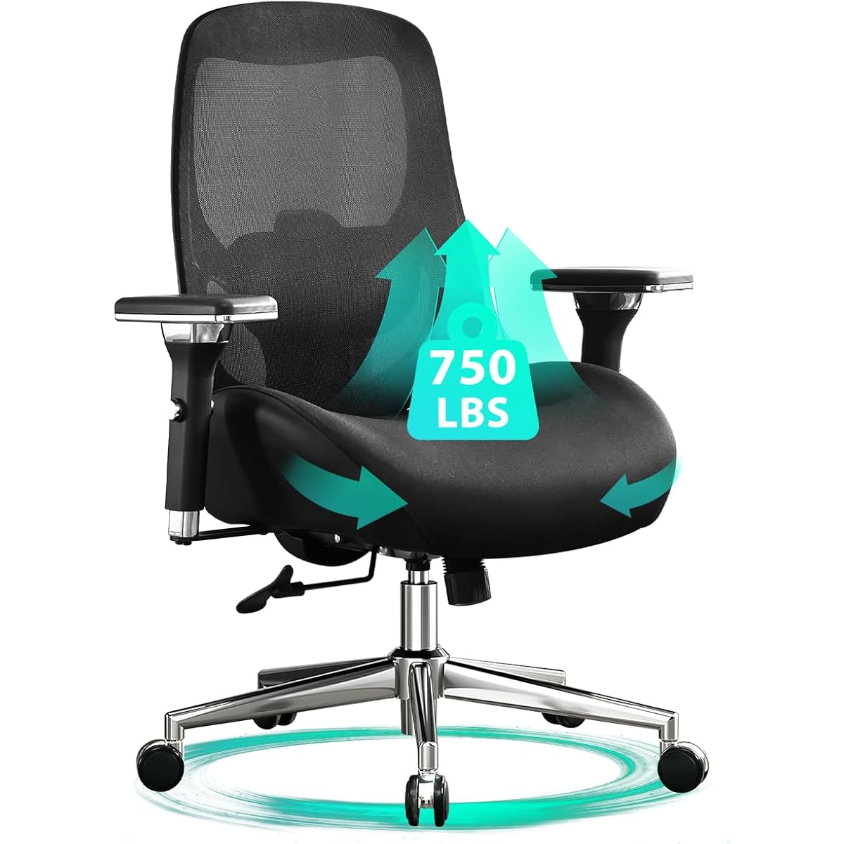 750Lbs Big And Tall Office Chair With Wide Thick Seat Cushion For Heavy People Ergonomic Computer Mesh Desk Chairs With 4D Armrests, Adjustable Lumbar Support For Adults 8 Hours Daliy Work