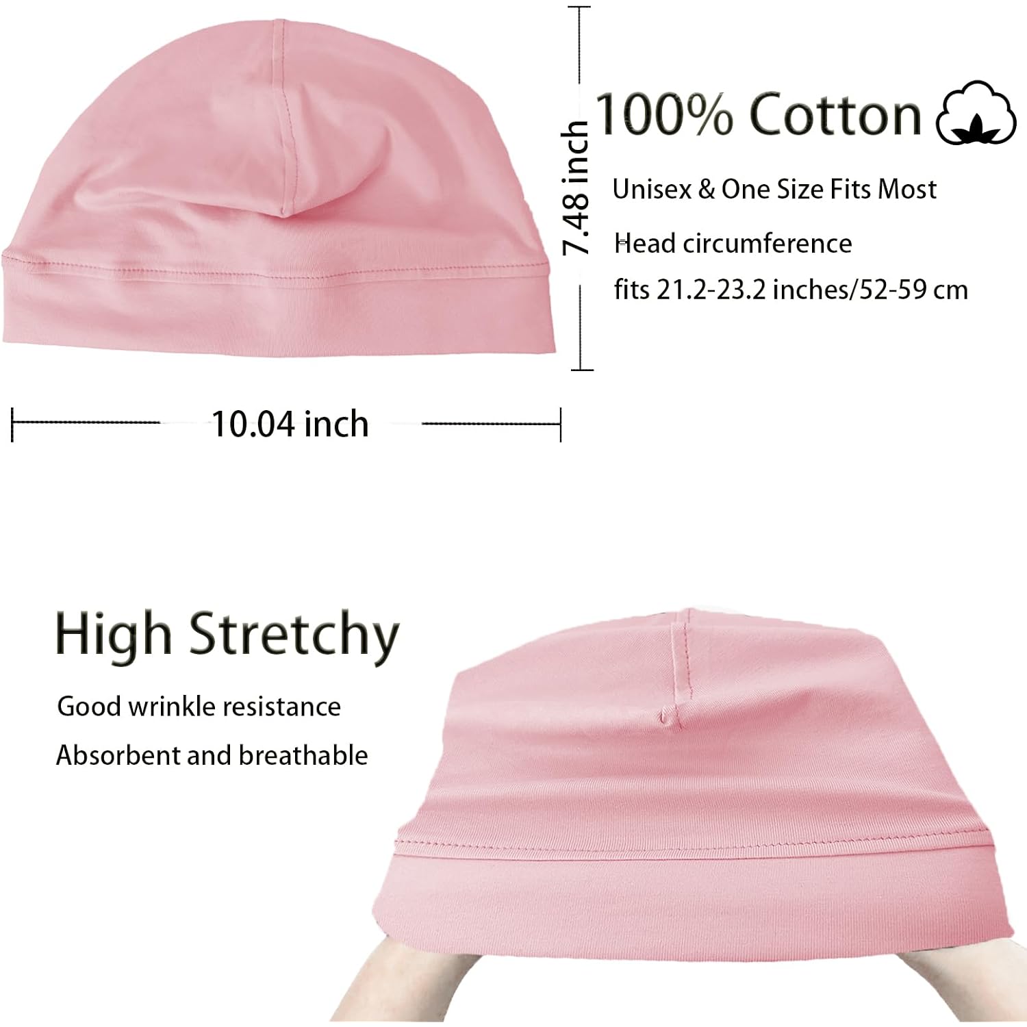 vidsel 100% Cotton Skull Caps for Men Women Breathable Night Cap Sleep Hats Soft Lightweight Running Beanie Helmet Liner 2 Pink & Light Purple