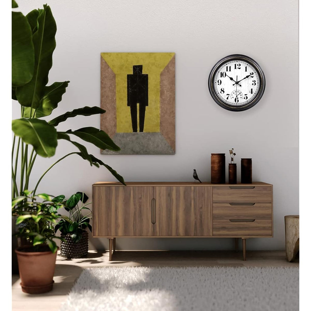 45Minst 12 Inch Indoor/Outdoor Retro Round Waterproof Wall Clock With Thermometer, Silent Non Ticking Battery Operated Quality Quartz Wall Clock Home/Patio Decor(Black Gold)