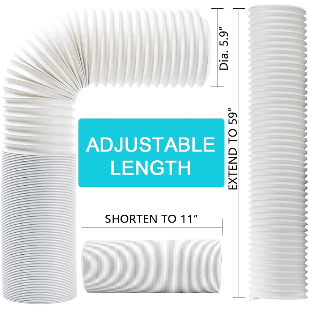Portable Ac Hose, Air Conditioner Exhaust Hose Vent Kit 5.9" Dia 59" Length | No Coupler, Universal Replacement, Window Vent Kit For Most Portable Ac Units, Check The Diameter Before Purchasing