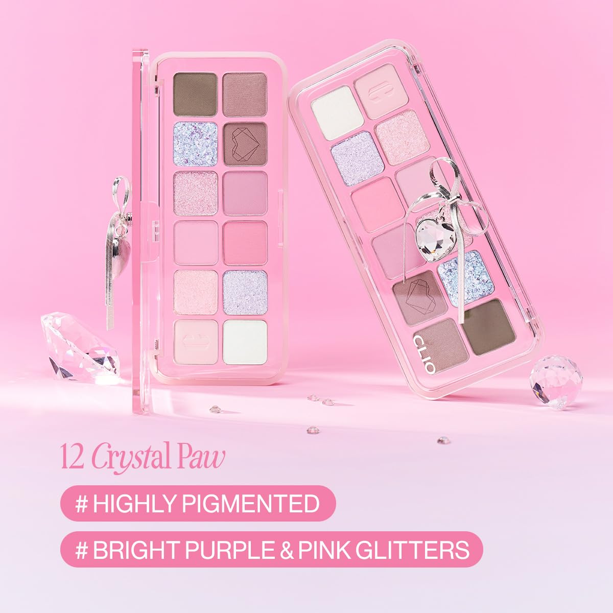 CLIO Pro Eye Palette Air, 12-Color Eye Shadow Palette, Matte Shimmer Mix, Air-Fit Blendable Pigmented Buildable Color, Low Fallout, Cool Light Neutral Tone, Daily Korean Makeup (12 CRYSTAL PAW)