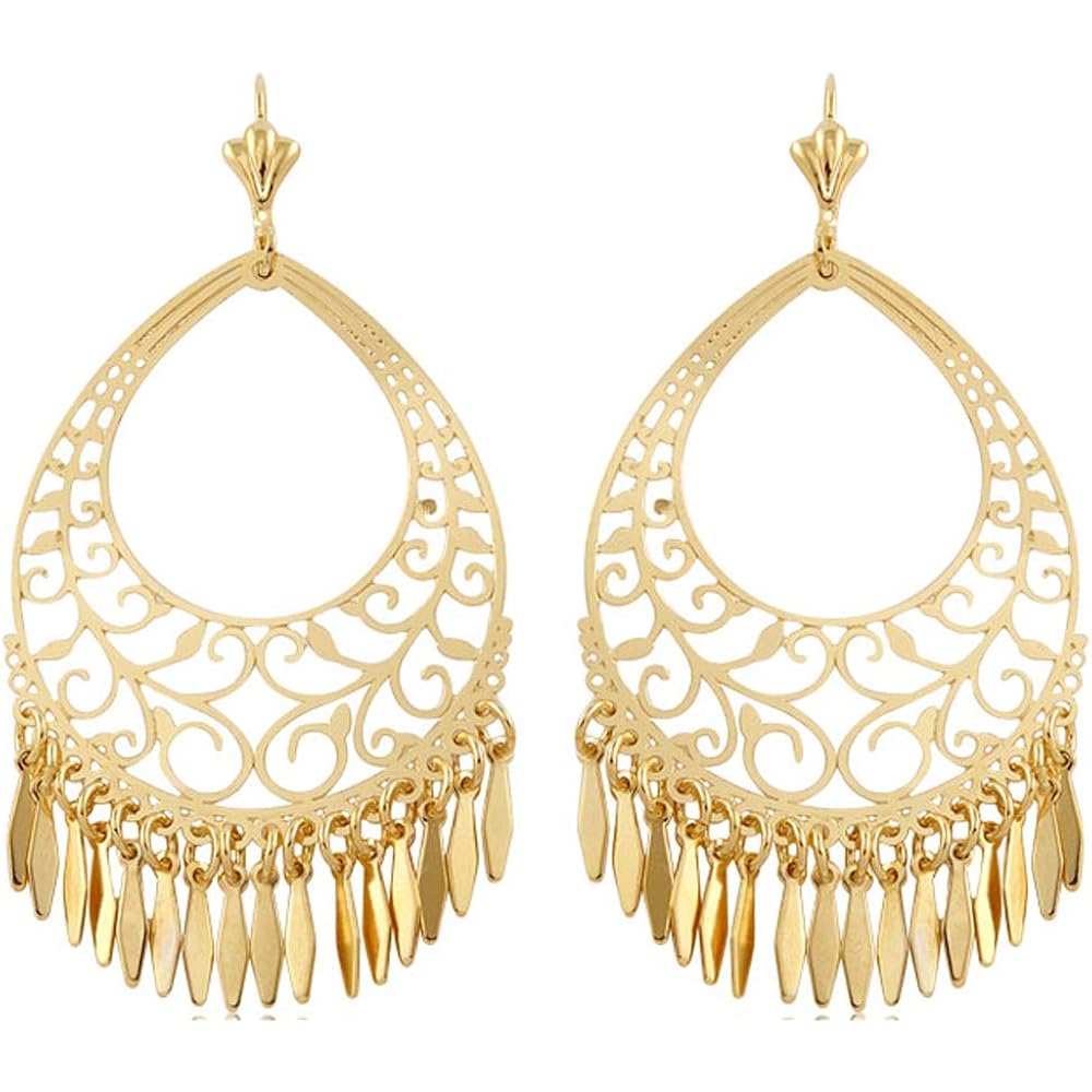 Barzel 18K Gold Plated Filigree Cut-out Dangling Chandelier Earrings - Made in Brazil