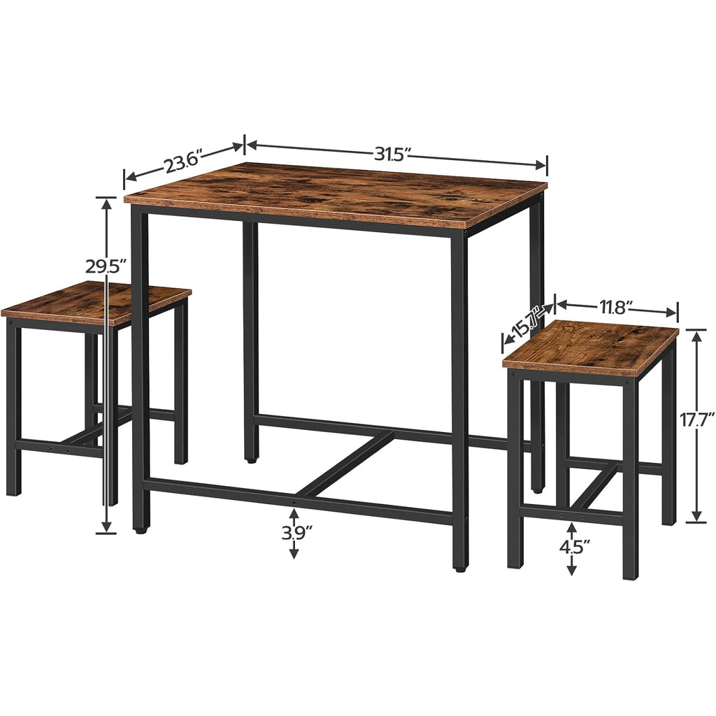 Hoobro 3-Piece Industrial Dining Table Set, Kitchen Table, Space Saving Dinette For Kitchen, Dining Room, Small Space, Breakfast Nook, Living Room, Party, Rustic Brown And Black Bf75Cz01G1