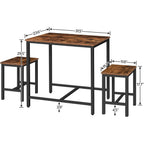 Hoobro 3-Piece Industrial Dining Table Set, Kitchen Table, Space Saving Dinette For Kitchen, Dining Room, Small Space, Breakfast Nook, Living Room, Party, Rustic Brown And Black Bf75Cz01G1