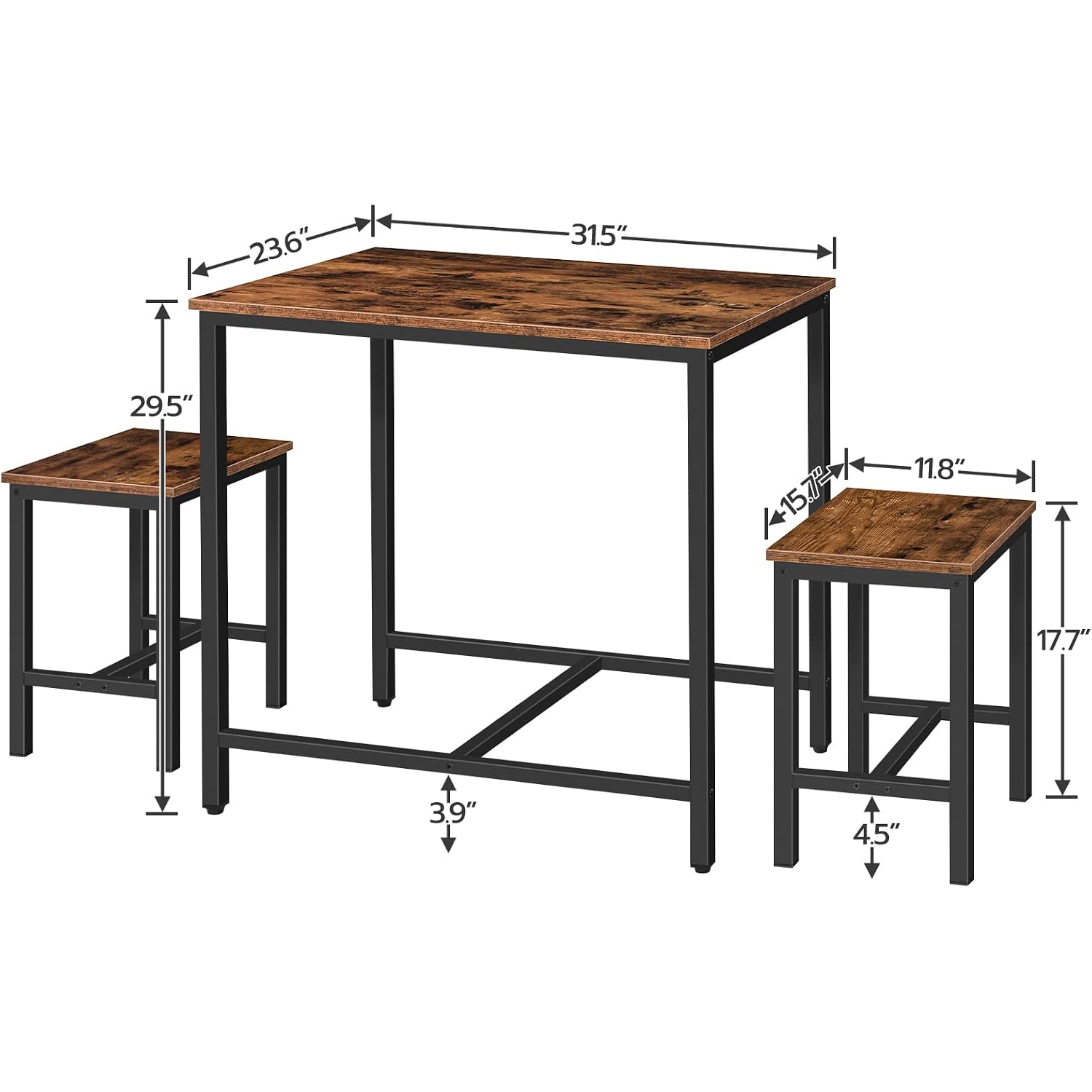 Hoobro 3-Piece Industrial Dining Table Set, Kitchen Table, Space Saving Dinette For Kitchen, Dining Room, Small Space, Breakfast Nook, Living Room, Party, Rustic Brown And Black Bf75Cz01G1