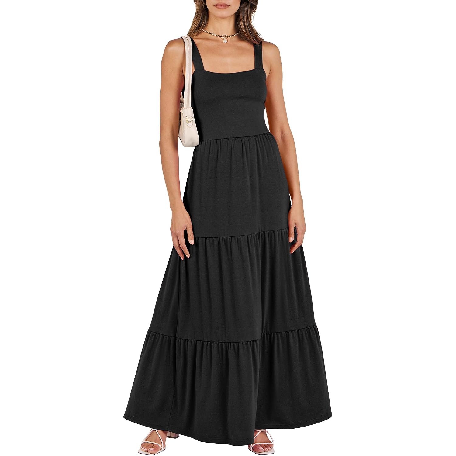 Anrabess Women'S Summer Casual Long Maxi Beach Vacation Dresses Sleeveless Square Neck Flowy Tiered Sun Dress With Pockets