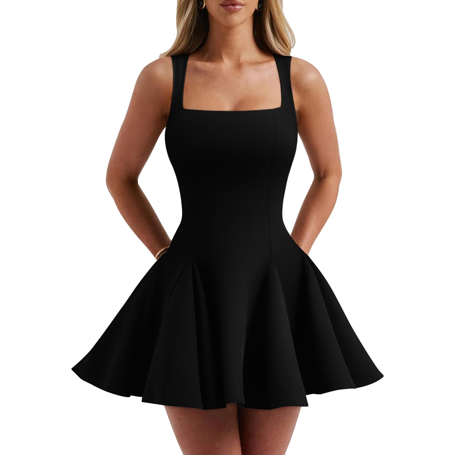 Women's Sexy Sleeveless Square Neck Mini Dress Bodycon Party Club Tank Short Dresses