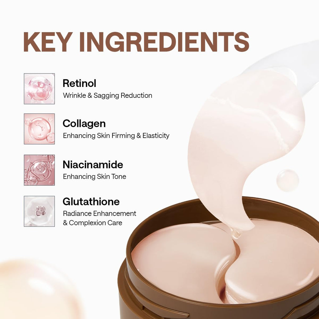 Mediheal Retinol Collagen Under Eye Patches - Korean Hydrogel Eye Pads (60 Patches) With 95% Retinol & Collagen - Improves Puffy Eyes & Dark Circles - Non Irritating, Encapsulated Retinol