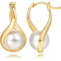 14K Gold Earrings for Women Gold Hoop Earrings Pearl Earrings for Women Hoop Solitaire Teardrop-Shaped with Twisted Lines Eye-catching Pearl Drop Dangle Hoops Earring for Womens 24mm