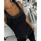 Womens Sleeveless U Neck Tank Top Rhinestone Ribbed Fitted Shirts Cute Summer Going Out Clothes 2026