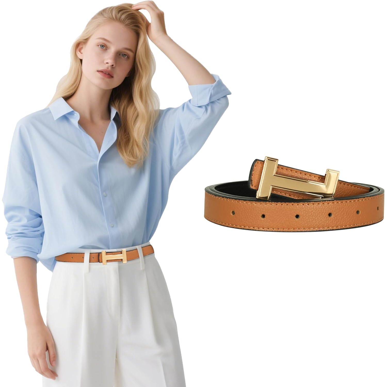 Relang Women's Belts with Gold Buckle, Fashion Waist Band, Elegant Ladies' Belt, Gift for Women