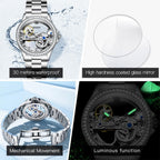Olevs Women Watch Skeleton Set Automatic Mechanical Silver Luxury Dress Waterproof Luminous Lady Watch Gift Set