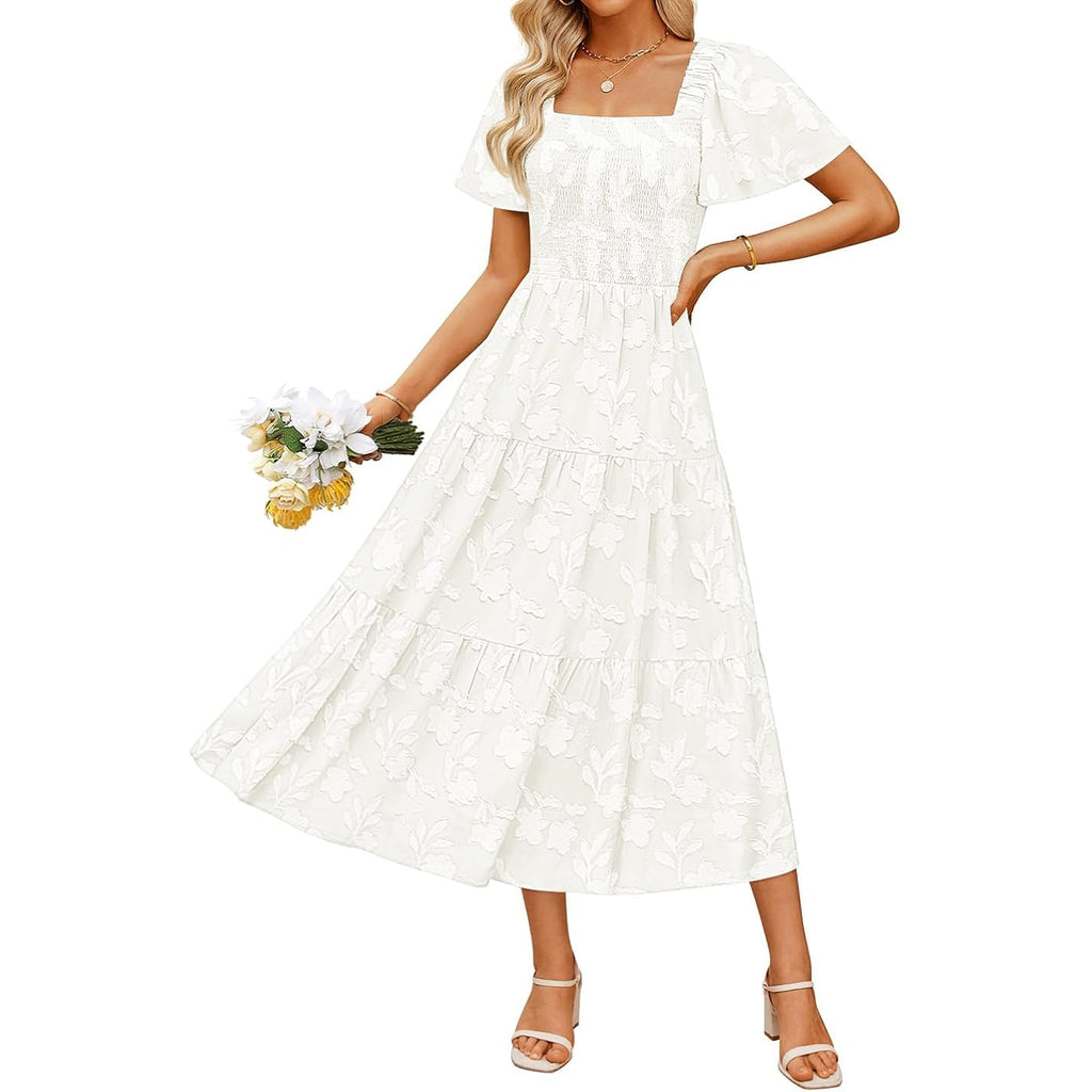 Zesica Wedding Guest Dresses For Women Summer 2026 Boho Floral Midi Dress Flowy Beach Vacation Graduation Long Dresses