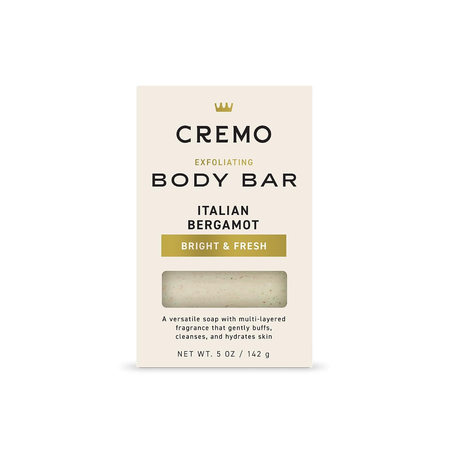 Cremo Exfoliating Body Bar For Men, Italian Bergamot Scent, Multi-Layered Fragrance That Buffs, Cleanses And Hydrates Skin, 5Oz