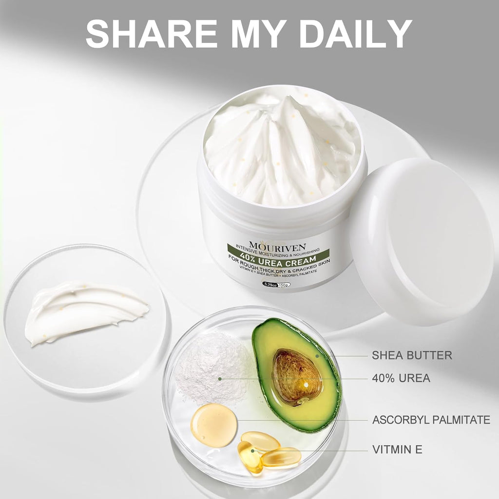 Urea Cream 40 Percent - Foot & Hand Cream for Dry, Cracked Heels, Feet, Knees, Elbows, and Hands - Maximum Strength Urea Lotion for Softening and Moisturizing