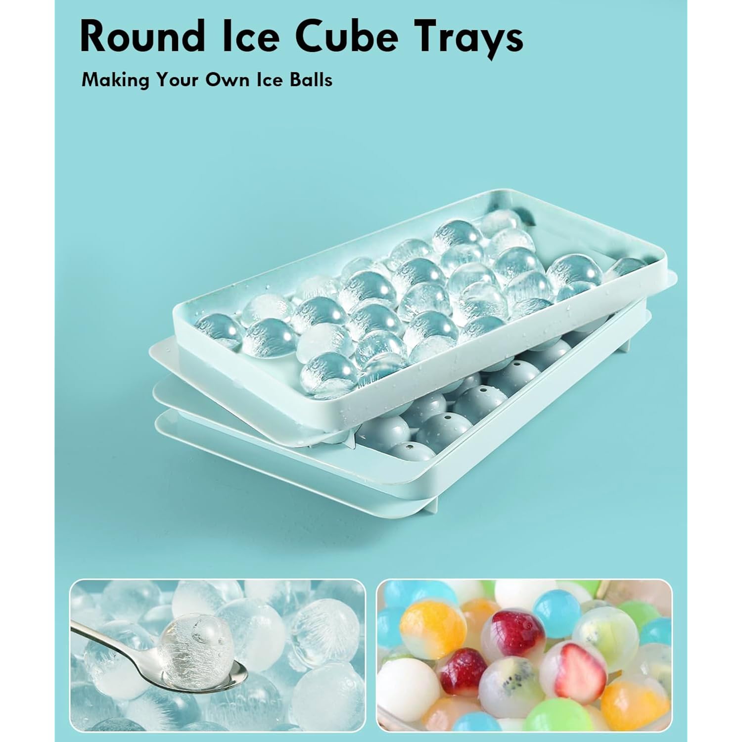 Ice Cube Tray with Lid and Bin – Round Ice Cube Trays for Freezer, BPA-Free Food-Grade Ice Mold, Stackable Ice Ball Maker, Iced Bucket Kits, Circle Ice Tray for Cocktails, Whiskey, Coffee, and Drinks