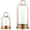 5" & 4" Wide Versatile Metal Candle Holder with Handmade Sturdy Glass Dome in Brass for Pillar Candle & Plants, 5.1" xH11.8 4" xH7.5, Industrial, Farmhouse, Shabby Chic. (2, Brass, Large & Small)