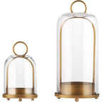 5" & 4" Wide Versatile Metal Candle Holder with Handmade Sturdy Glass Dome in Brass for Pillar Candle & Plants, 5.1" xH11.8 4" xH7.5, Industrial, Farmhouse, Shabby Chic. (2, Brass, Large & Small)