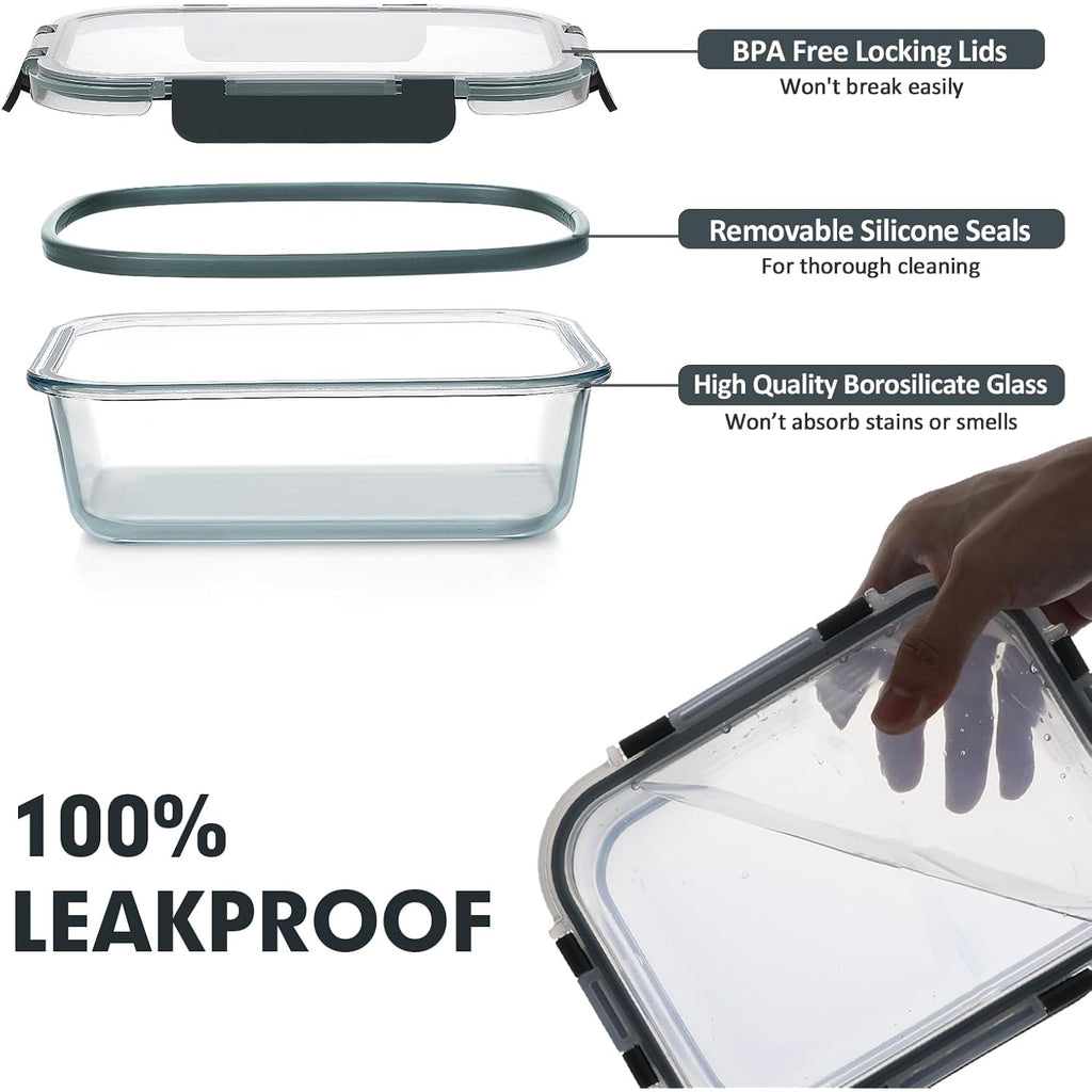 Verones 30 Pieces Glass Meal Prep Containers Set, Stackable Glass Food Storage Containers With Lids-Airtight Lunch Containers，For Microwave, Oven, Freezer & Dishwasher,Grey