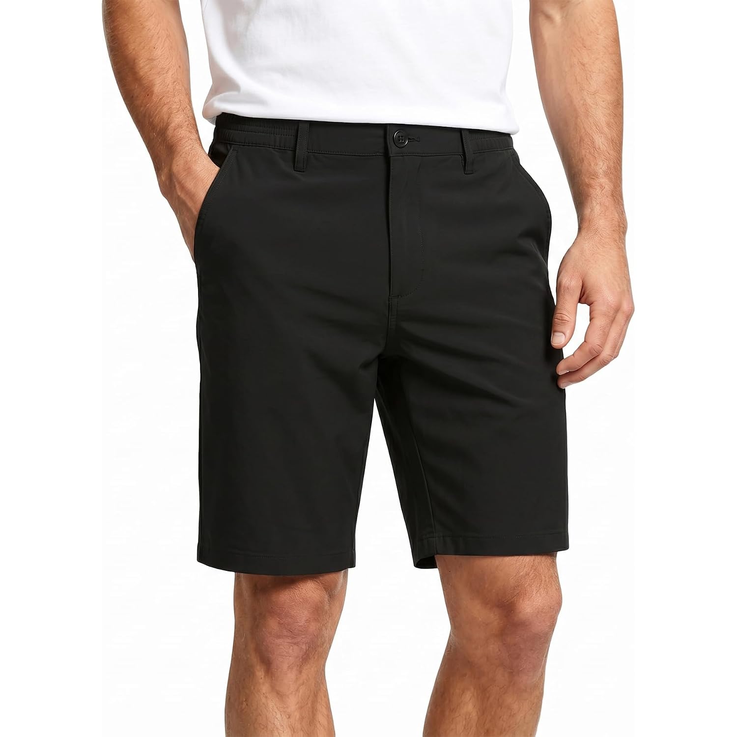 Men'S Flat Front Chino Shorts Casual Summer Cotton Elastic Waist Beach Vacation Outfits With Pockets For Walking