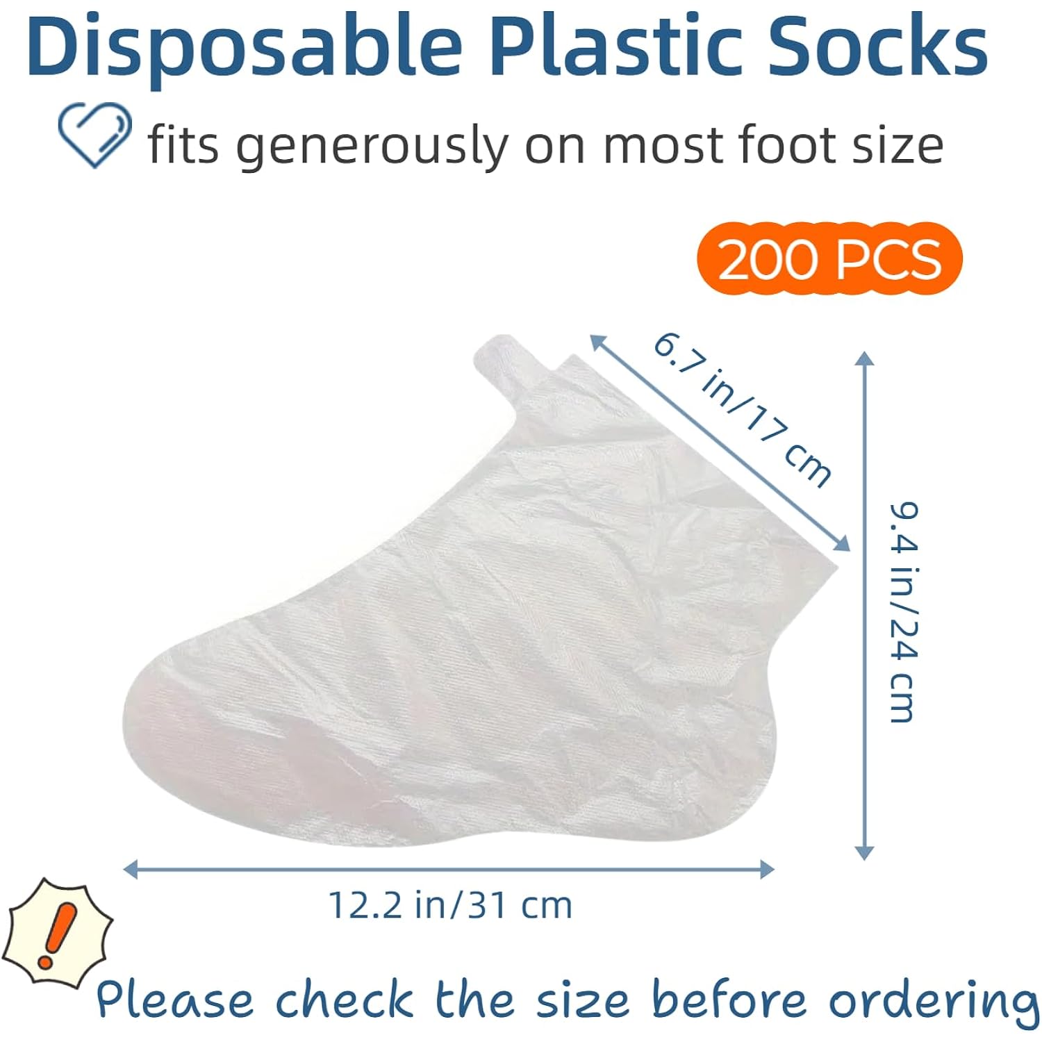 Plastic Disposable Foot Covers, Paraffin Bath Liners for Foot Pedicure Hot Spa Wax Treatment, Larger Thicker Thermal Therapy Feet Covers Bags Plastic Socks Liners (12.2" L x 6.7" W(Pack of 200))
