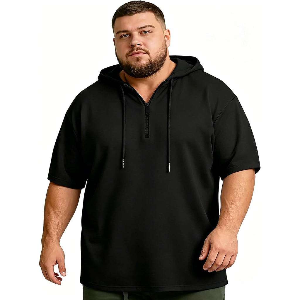 Men'S Big And Tall Short Sleeve Hoodie 4Xl-8Xl Cotton Blend Quarter Zip Lightweight Stretchy Hooded T-Shirt For Summer | Lightweight, Breathable And Soft, Relaxed Fit, Zip Up, No Fading, No Shrinking, Summer, Casual, Outdoor, Hiking, Walking