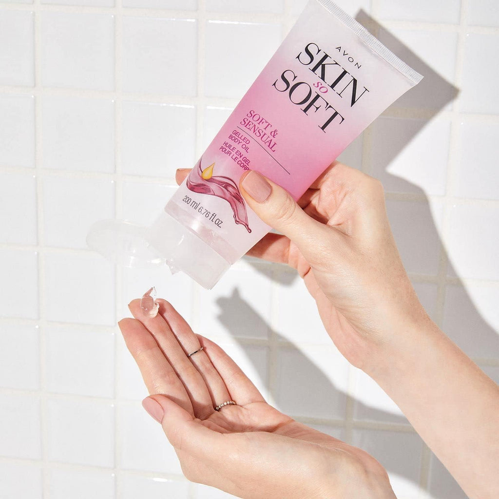 Avon Skin So Soft Soft & Sensual Gelled Body Oil For Dry & Sensitive Skin – Hydrating Body Moisturizer With Argan Oil For Glowing Skin – Non-Greasy Floral Scented Gel, 6.76 Fl Oz