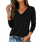 Zeagoo Womens Long Sleeve Shirts V Neck Basic Tee Tops Dressy Casual Business Work Blouses Fall Outfits S-3Xl