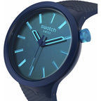 Swatch Big Bold Biosourced Lacquered Unisex Watch Casual Polymer Blue Automatic Waterproof Indigo Glow