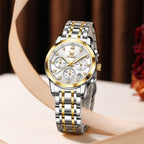 Olevs Women Watch Multifunctional Two Tone Watch Fashion Business Analog Quartz Ladies Watch Stainless Steel Waterproof Diamond Watch For Women