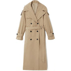 Womens Oversized Long Trench Coat Double Breasted Lapel Windproof Overcoat With Belt