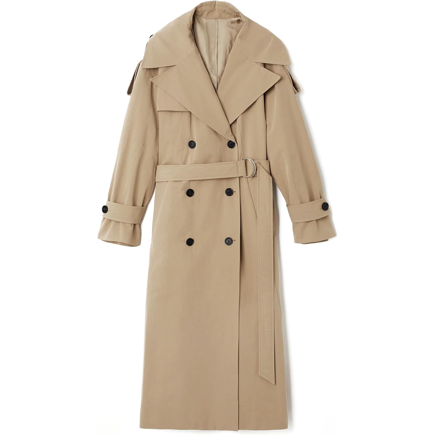 Womens Oversized Long Trench Coat Double Breasted Lapel Windproof Overcoat With Belt