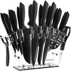 Kitchen Knife Set With Block, 19 Pcs High Carbon Stainless Steel Sharp Includes Serrated Steak Knives Set, Chef Knives, Bread Knife, Scissor, Sharpener, All In One